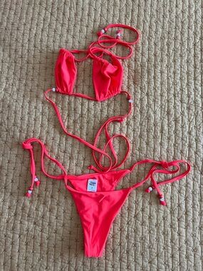 Tiger Mist Neon Orange Beaded String Bikini